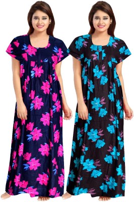 SonamKurties Women Nighty Set(Purple, Blue)