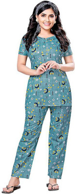 PNAEONG Women Printed Green Top & Pyjama Set