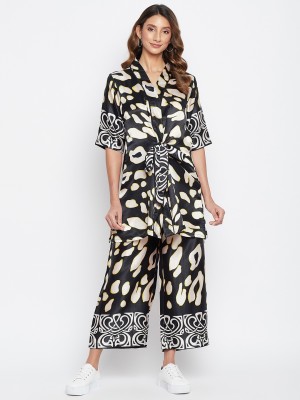 Natty Women Graphic Print Black Top & Pyjama Set