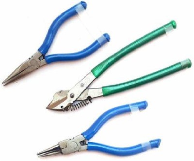 Ceznek Silk Thread Jewellery & Quilling Making Pliers Combo Flat, Round and Side Cutter Nose Plier - Pack of 3 Pieces (Length : 6 inch) Lineman Plier(Length : 6 inch)