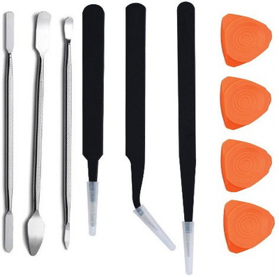 MyJerry Set of 3 Metal Openers, 3 ESD Safe tweezers and 4 Fibre openers for Cell Phone and Gadget Repairing - Mobile Opening & Repair Hand Tool Kit(10 Tools)