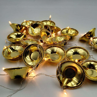 K D ENTERPRISE 20 LEDs 0.18 m Gold Steady Diya Rice Lights(Pack of 1)