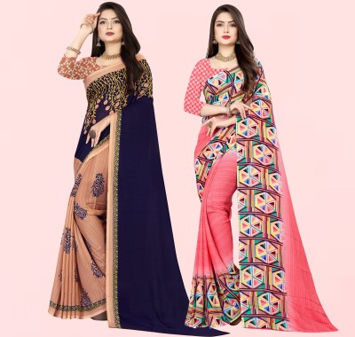 kashvi sarees Floral Print Daily Wear Georgette Saree(Pack of 2, Dark Blue, Pink)