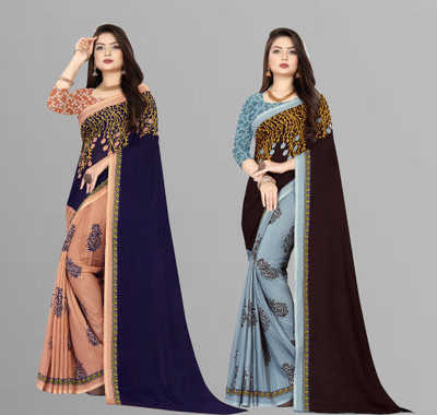 Anand Sarees Printed Daily Wear Georgette Saree(Pack of 2, Dark Blue, Brown)