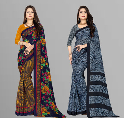 kashvi sarees Printed Daily Wear Georgette Saree(Pack of 2, Dark Blue, Grey)