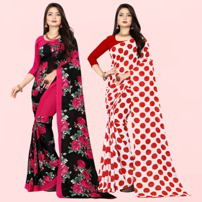 Anand Sarees Floral Print Daily Wear Georgette Saree(Pack of 2, White, Black)