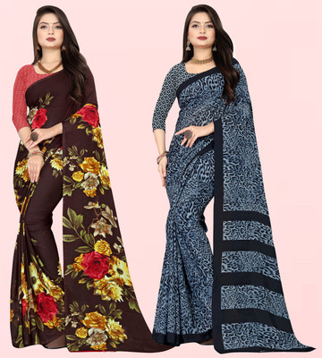 Anand Sarees Floral Print Daily Wear Georgette Saree(Pack of 2, Multicolor)