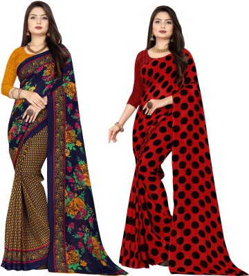 kashvi sarees Printed Daily Wear Georgette Saree(Pack of 2, Red, Blue, Black, Yellow)