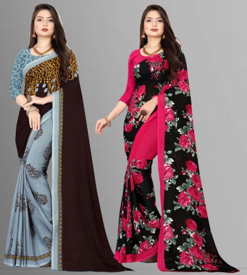 Anand Sarees Striped, Floral Print Daily Wear Georgette Saree(Pack of 2, Multicolor)