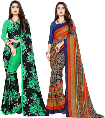 Anand Sarees Striped, Floral Print Daily Wear Georgette Saree(Pack of 2, Multicolor)