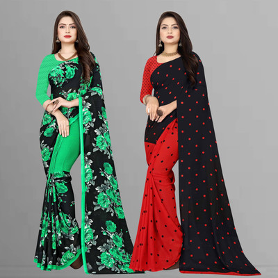 Anand Sarees Printed Daily Wear Georgette Saree(Pack of 2, Black)