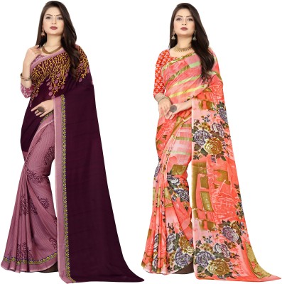 kashvi sarees Printed, Polka Print Daily Wear Georgette Saree(Pack of 2, Purple, Orange)