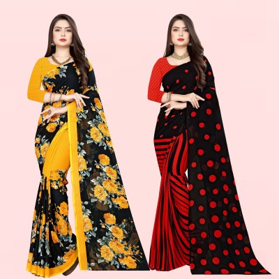 Anand Sarees Floral Print Daily Wear Georgette Saree(Pack of 2, Black)