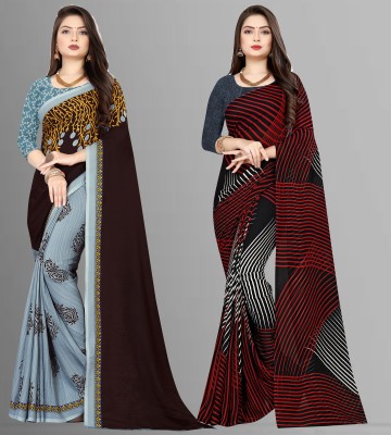 Anand Sarees Striped, Floral Print Daily Wear Georgette Saree(Pack of 2, Brown, Black)