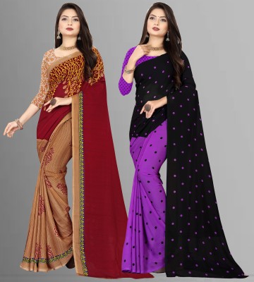 Anand Sarees Floral Print Daily Wear Georgette Saree(Pack of 2, Purple, Brown, Maroon, Black)