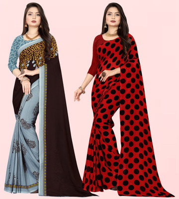 kashvi sarees Floral Print Daily Wear Georgette Saree(Pack of 2, Red, Brown)