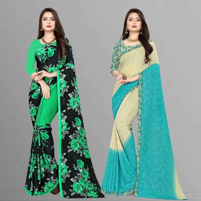 Anand Sarees Printed Daily Wear Georgette Saree(Pack of 2, Multicolor)
