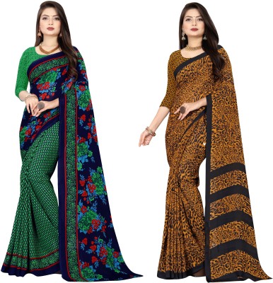 kashvi sarees Printed Daily Wear Georgette Saree(Pack of 2, Dark Blue, Yellow)