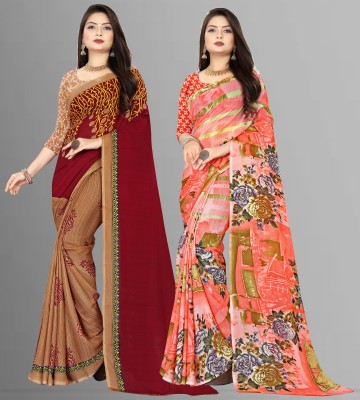 Anand Sarees Floral Print Daily Wear Georgette Saree(Pack of 2, Brown, Maroon, Pink)