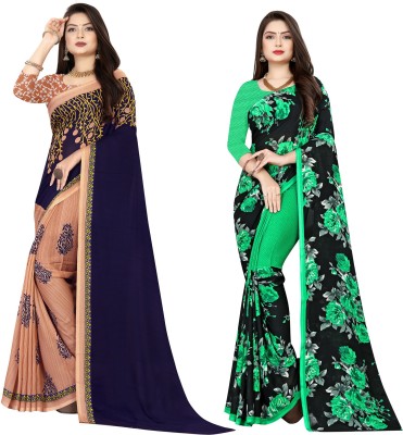 kashvi sarees Printed Daily Wear Georgette Saree(Pack of 2, Green, Blue, Black, Beige)