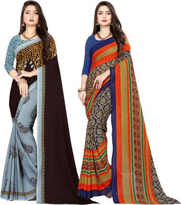 kashvi sarees Printed, Polka Print Daily Wear Georgette Saree(Pack of 2, Blue, Black, Orange, Grey)