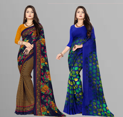 kashvi sarees Floral Print Daily Wear Georgette Saree(Pack of 2, Multicolor)