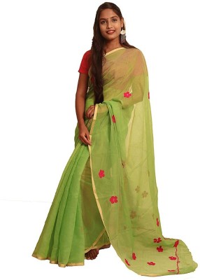 NM Enterprise Embroidered Bollywood Pure Cotton Saree(Light Green)