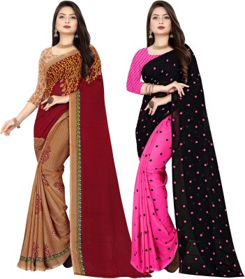 kashvi sarees Printed Daily Wear Georgette Saree(Pack of 2, Brown, Maroon, Pink, Black)