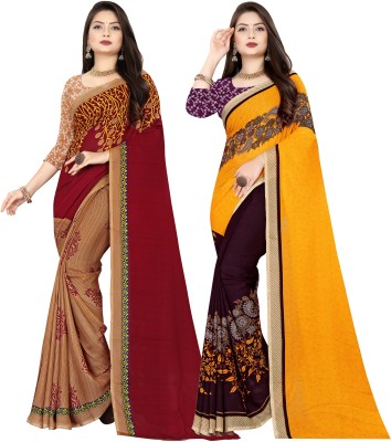 kashvi sarees Printed Daily Wear Georgette Saree(Pack of 2, Purple, Brown, Maroon, Yellow)