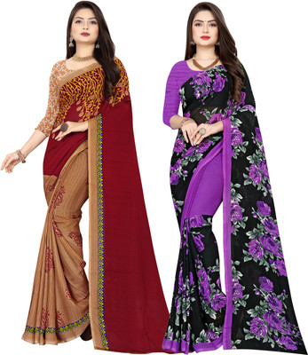 kashvi sarees Printed Daily Wear Georgette Saree(Pack of 2, Purple, Brown, Maroon, Black)