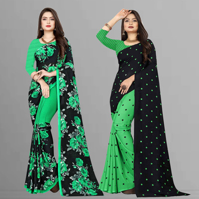 Anand Sarees Printed Daily Wear Georgette Saree(Pack of 2, Multicolor)