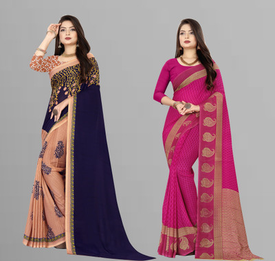 kashvi sarees Printed Daily Wear Georgette Saree(Pack of 2, Pink, Orange)