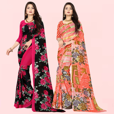 Anand Sarees Printed Daily Wear Georgette Saree(Pack of 2, Multicolor)