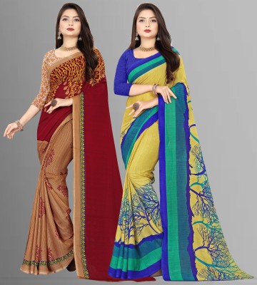 Anand Sarees Floral Print Daily Wear Georgette Saree(Pack of 2, Green, Brown, Maroon)