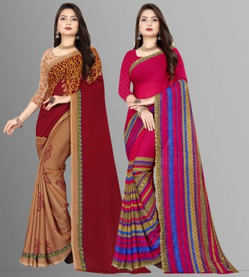 Anand Sarees Striped, Floral Print Daily Wear Georgette Saree(Pack of 2, Multicolor)