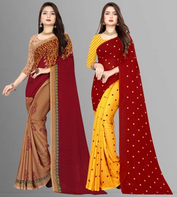 Anand Sarees Floral Print Daily Wear Georgette Saree(Pack of 2, Red, Brown, Maroon, Yellow)