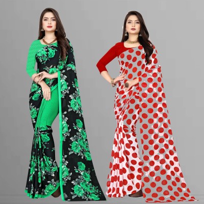 Anand Sarees Printed Daily Wear Georgette Saree(Pack of 2, Multicolor)