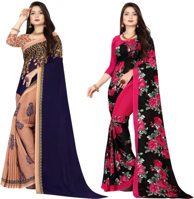 kashvi sarees Printed Daily Wear Georgette Saree(Pack of 2, Blue, Pink, Black, Beige)