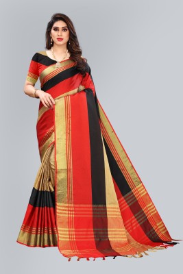 sareya veela Striped Daily Wear Art Silk Saree(Multicolor, Gold)