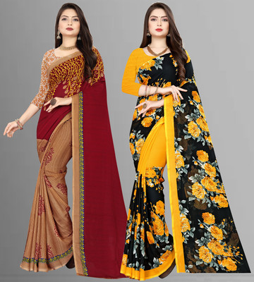 kashvi sarees Printed Daily Wear Georgette Saree(Pack of 2, Maroon, Black)