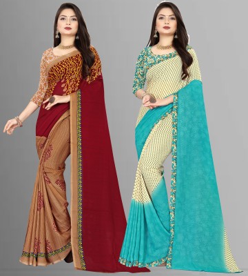 Anand Sarees Floral Print Daily Wear Georgette Saree(Pack of 2, Light Blue, Brown, Maroon, Cream)