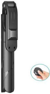 samipna Tripod Stand Selfie Stick for Creating TIK Tok, Vlogs, Youtubers Tripod (Black, Supports Up to 350 g) Bluetooth Selfie Stick(Black, Remote Included)