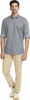 COLORPLUS Men Printed Casual Blue Shirt