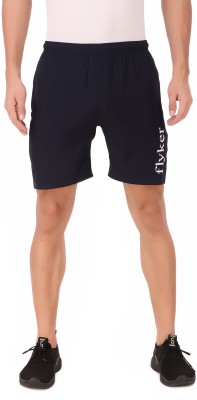 FLYKER Solid Men Dark Blue Sports Shorts