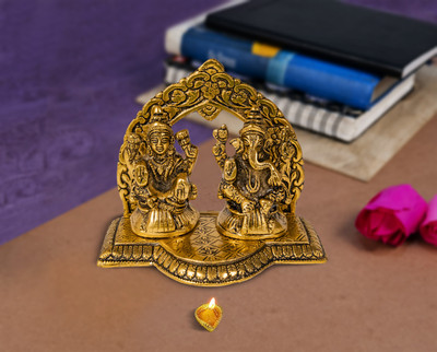 Regallo Premium Quality Laxmi Ganesh Singhasan Idol Showpiece - Metal (gold) Lakshmi Ganesh Decorative Showpiece  -  13 cm(Metal, Gold)