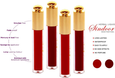 ADJD BEST QUICK DRY & WATER POOF LONG WEAR MAROON & RED SIDOOR COMBO OF 4 LIQUID(Maroon, Red)
