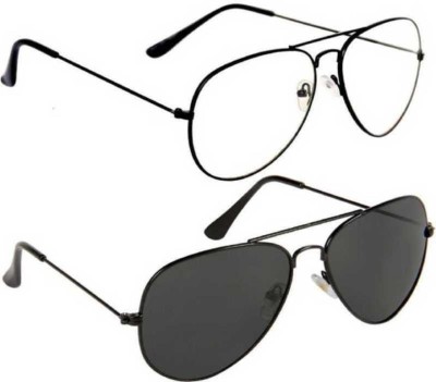 Actn Aviator Sunglasses(For Men & Women, Black, Clear)