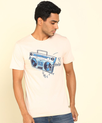 Peter England University Printed Men Round Neck Pink T-Shirt