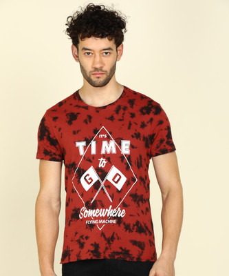 FLYING MACHINE Printed, Typography Men Round Neck Maroon T-Shirt