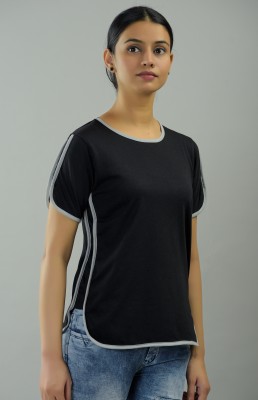 BASE 41 Solid Women Round Neck Black T-Shirt